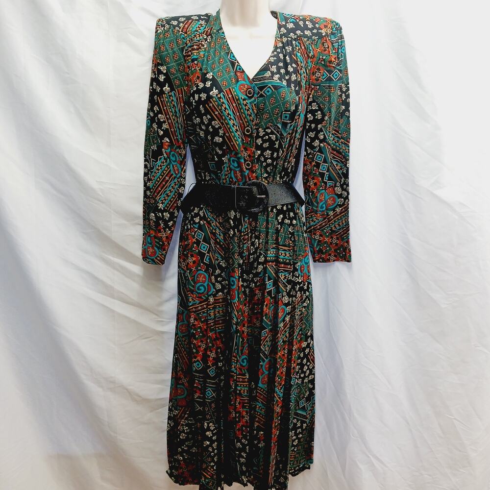 Dress Midi Black Rust Floral Boho Retro Bloomcore Grandmacore Fairygrunge Size 8